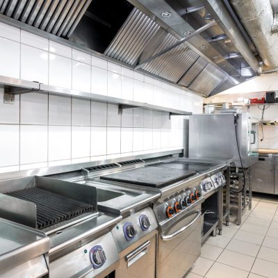 Modern kitchen in the restaurant with stainless equipment